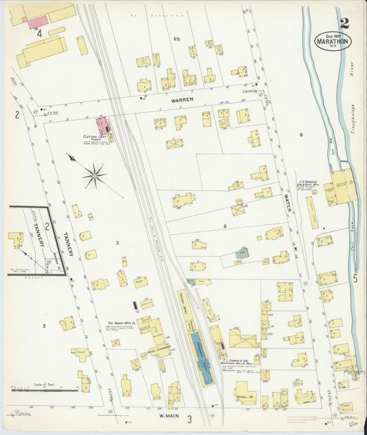 Sanborn Fire Insurance Map from Marathon, Cortland County, New York (1907), Sheet #0002 - Historic Sanborn Fire Insurance Map Print, vintage old map wall art, antique decor, genealogy gift, New York New York map