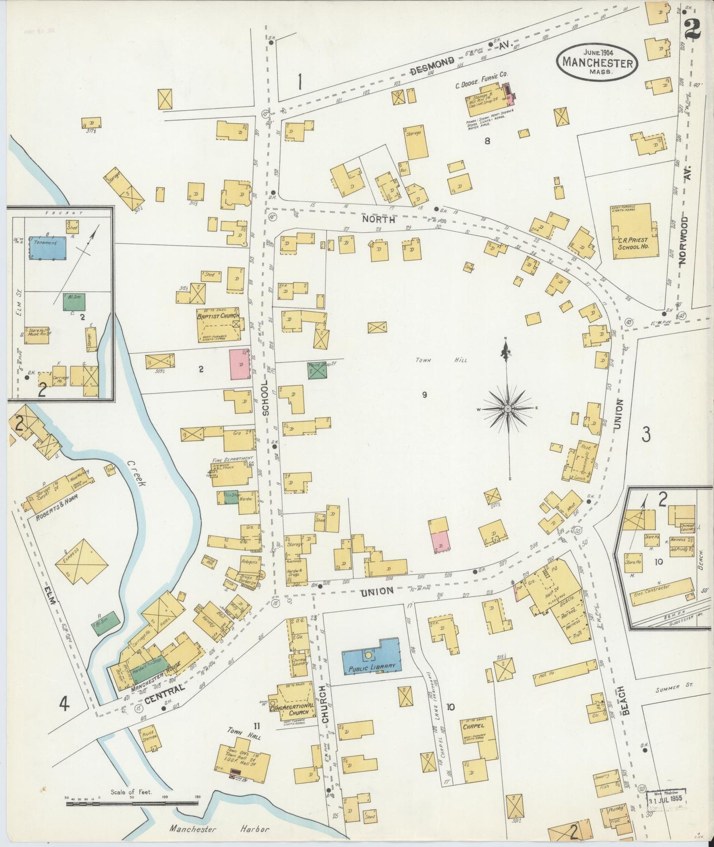Sanborn Fire Insurance Map from Manchester, Essex County, Massachusetts (1904), Sheet #0002 - Historic Sanborn Fire Insurance Map Print, vintage old map wall art, antique decor, genealogy gift, Massachusetts Massachusetts map