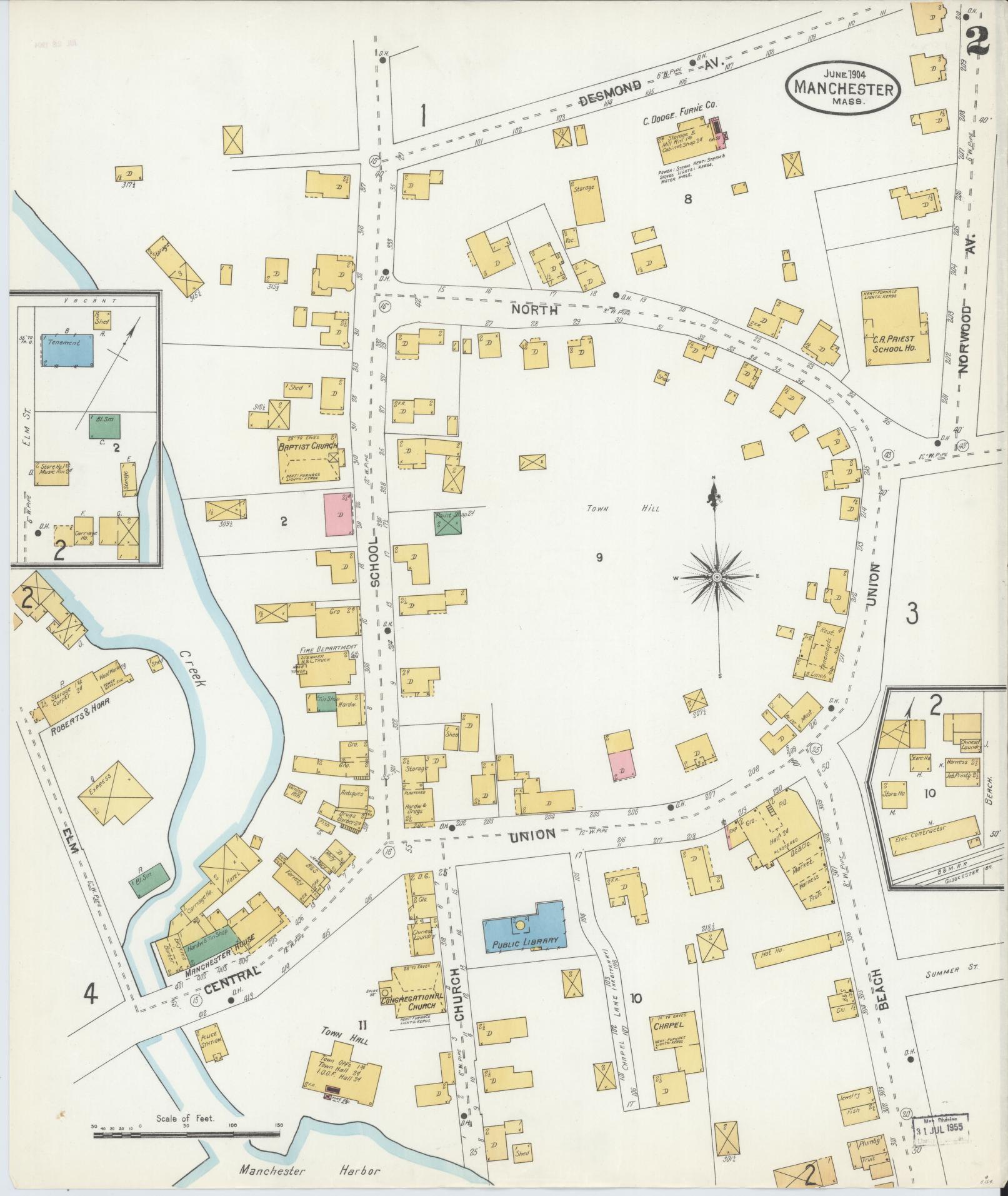 Sanborn Fire Insurance Map from Manchester, Essex County, Massachusetts (1904), Sheet #0002 - Historic Sanborn Fire Insurance Map Print, vintage old map wall art, antique decor, genealogy gift, Massachusetts Massachusetts map