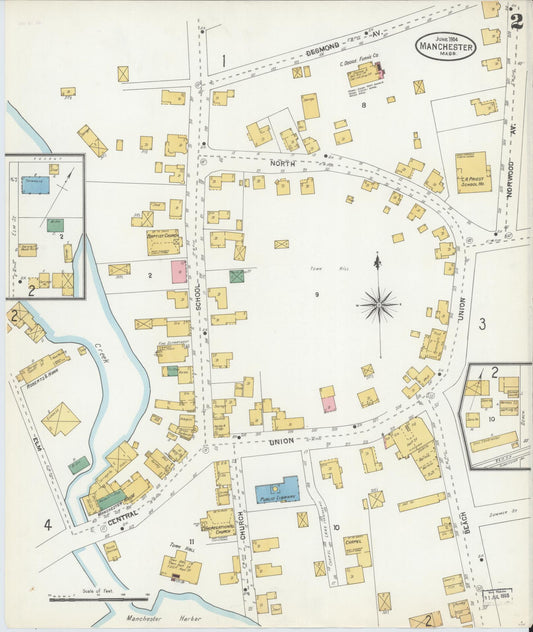 Sanborn Fire Insurance Map from Manchester, Essex County, Massachusetts (1904), Sheet #0002 - Historic Sanborn Fire Insurance Map Print, vintage old map wall art, antique decor, genealogy gift, Massachusetts Massachusetts map