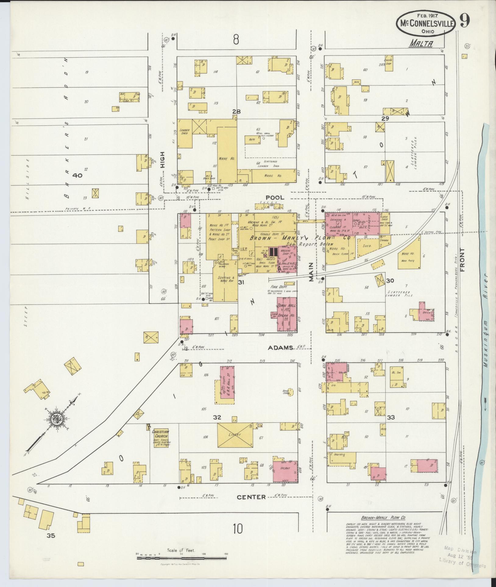 Sanborn Fire Insurance Map from McConnelsville, Morgan County, Ohio (1917), Sheet #0009 - Historic Sanborn Fire Insurance Map Print, vintage old map wall art, antique decor, genealogy gift, Ohio Ohio map