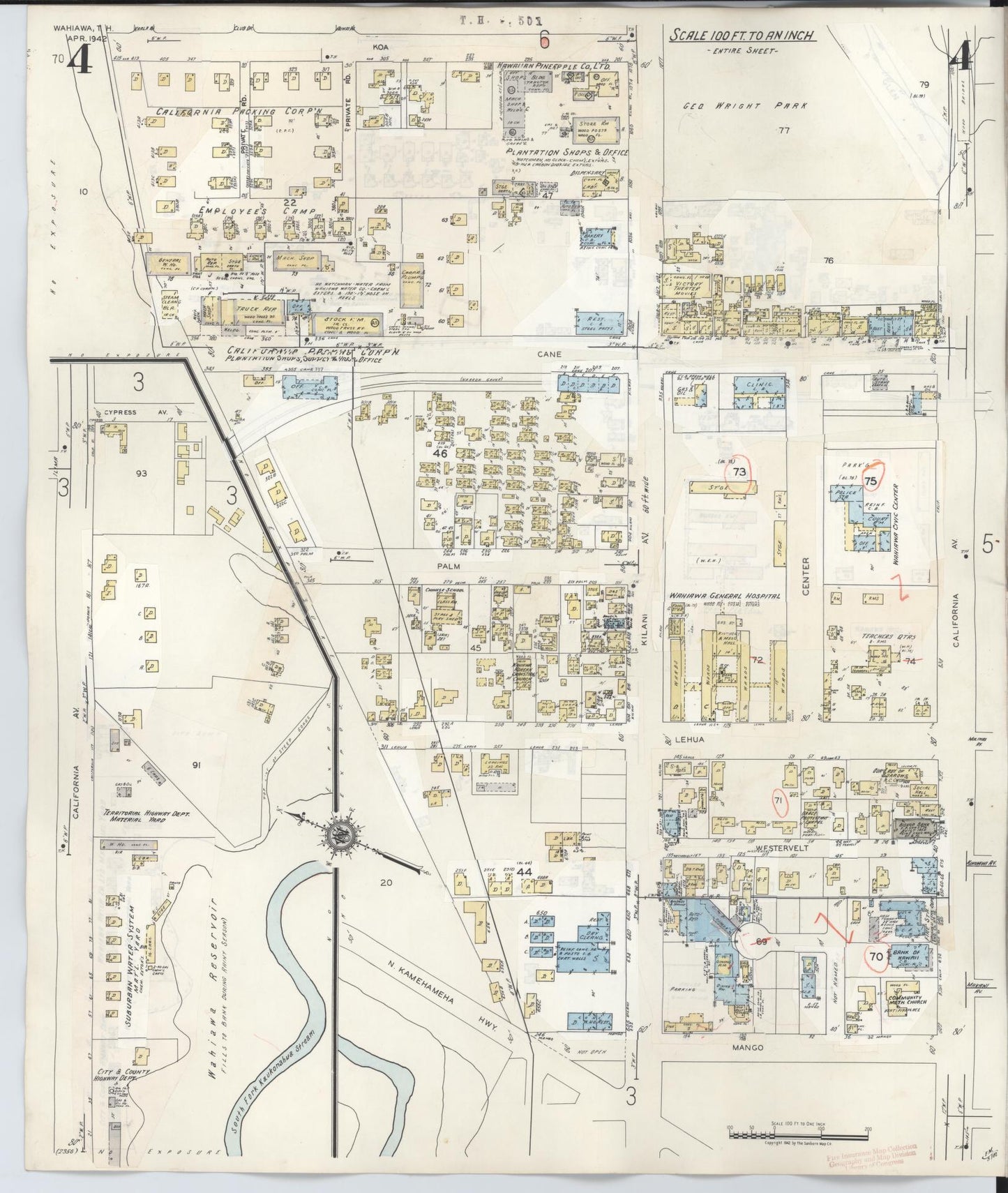 Sanborn Fire Insurance Map from Wahiawa, Honolulu County, Hawaii (1957), Sheet #0004 - Complete Map Set gallery image, historic Sanborn map, vintage wall art, Hawaii Hawaii