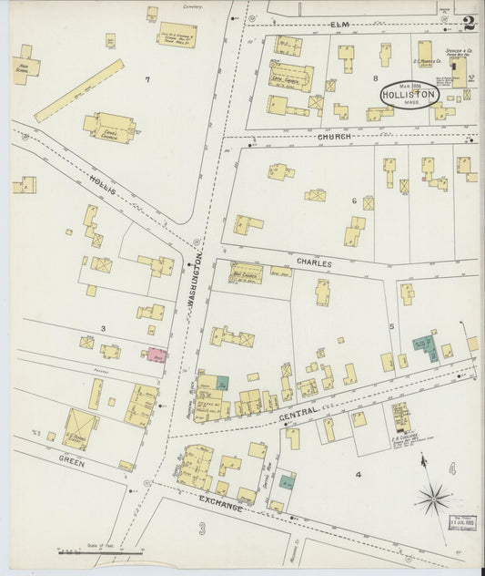 Sanborn Fire Insurance Map from Holliston, Middlesex County, Massachusetts (1894), Sheet #0002 - Historic Sanborn Fire Insurance Map Print, vintage old map wall art, antique decor, genealogy gift, Massachusetts Massachusetts map