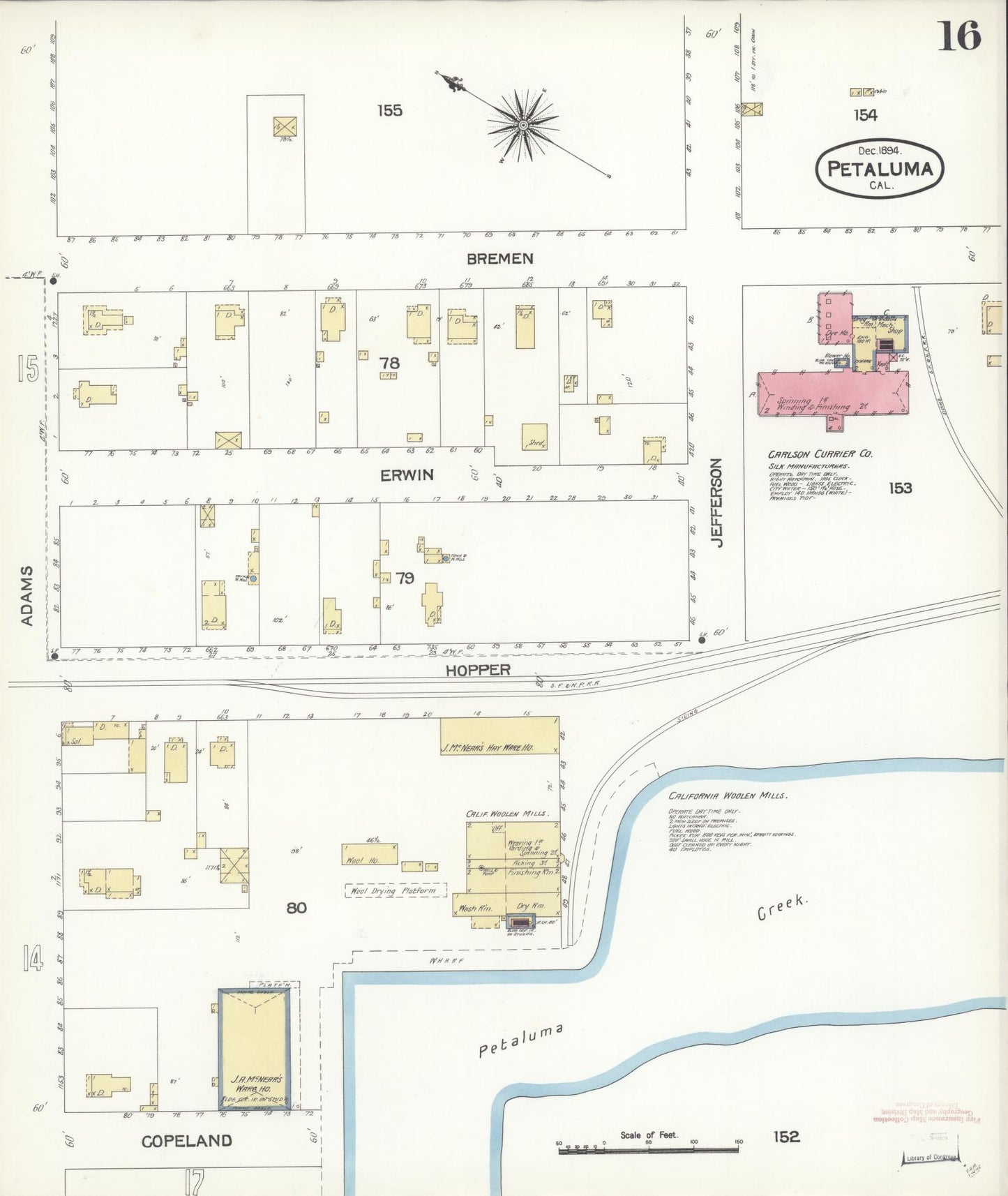 Sanborn Fire Insurance Map from Petaluma, Sonoma County, California (1894), Sheet #0016 - Complete Map Set gallery image, historic Sanborn map, vintage wall art, California California
