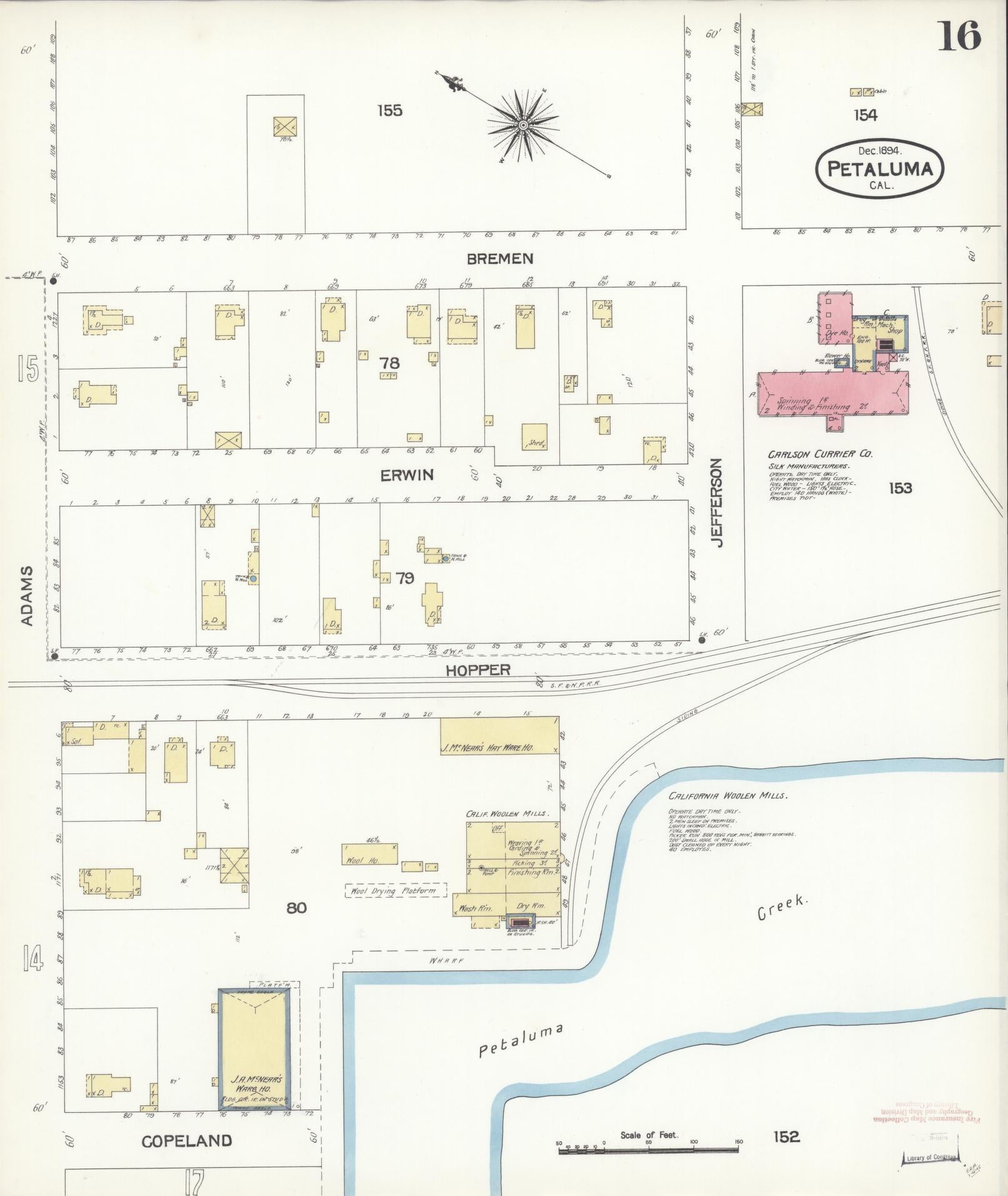Sanborn Fire Insurance Map from Petaluma, Sonoma County, California (1894), Sheet #0016 - Complete Map Set gallery image, historic Sanborn map, vintage wall art, California California