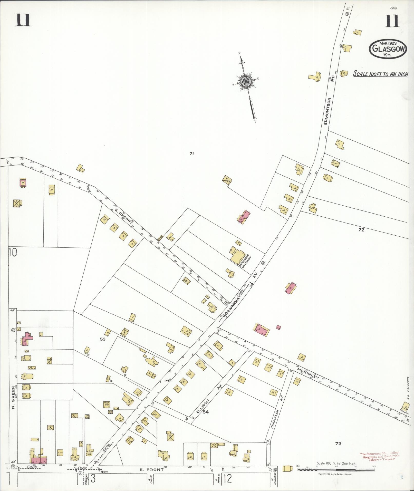 Sanborn Fire Insurance Map from Glasgow, Barren County, Kentucky (1923), Sheet #0011 - Historic Sanborn Fire Insurance Map Print, vintage old map wall art, antique decor, genealogy gift, Kentucky Kentucky map