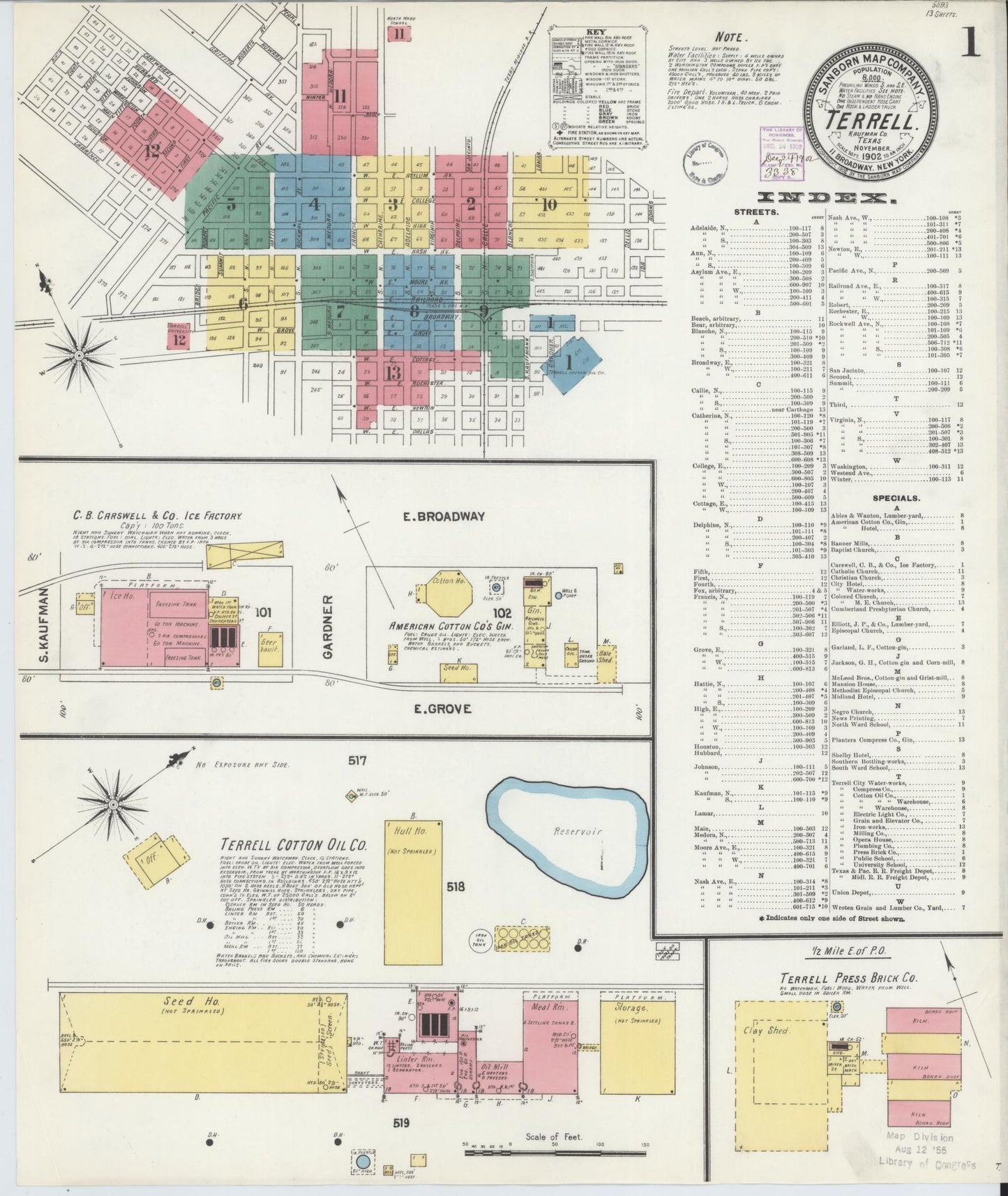 Sanborn Fire Insurance Map from Terrell, Kaufman County, Texas (1902), Sheet #0001 - Historic Sanborn Fire Insurance Map Print, vintage old map wall art, antique decor, genealogy gift, Texas Texas map