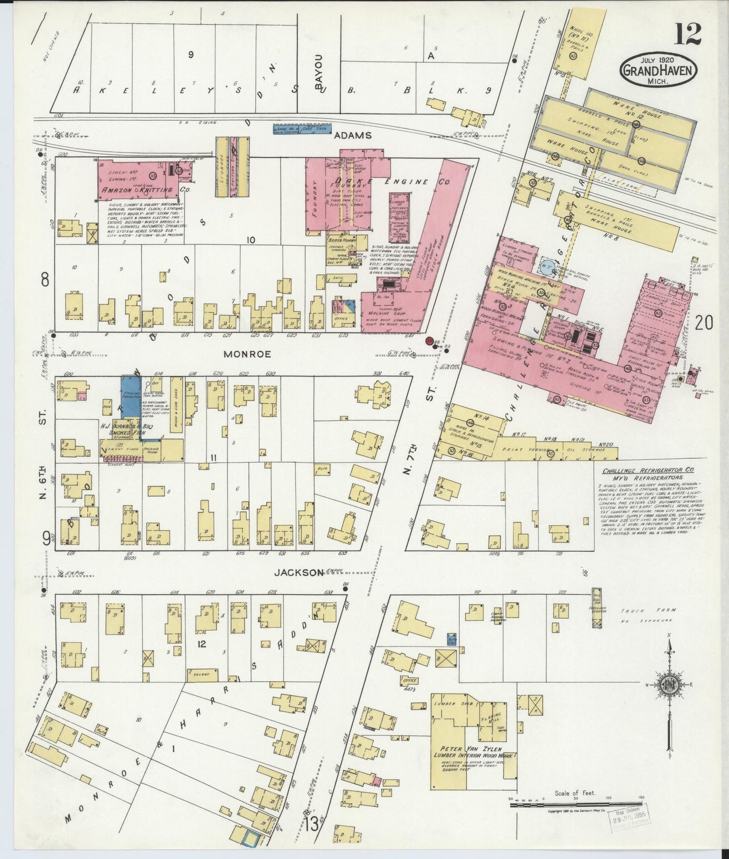 Sanborn Fire Insurance Map from Grand Haven, Ottawa County, Michigan (1920), Sheet #0012 - Historic Sanborn Fire Insurance Map Print, vintage old map wall art, antique decor, genealogy gift, Michigan Michigan map