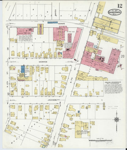 Sanborn Fire Insurance Map from Grand Haven, Ottawa County, Michigan (1920), Sheet #0012 - Historic Sanborn Fire Insurance Map Print, vintage old map wall art, antique decor, genealogy gift, Michigan Michigan map