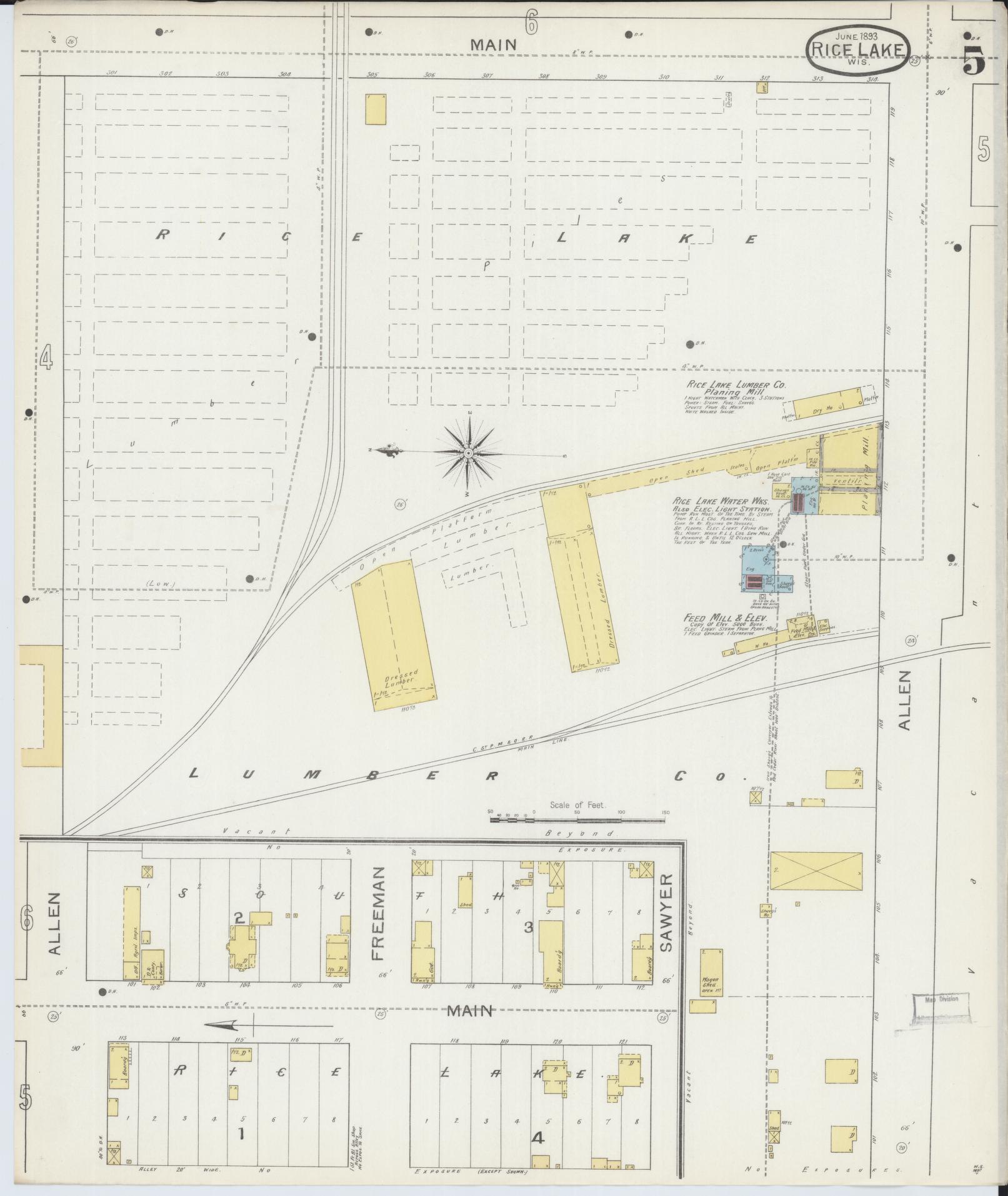 Sanborn Fire Insurance Map from Rice Lake, Barron County, Wisconsin (1893), Sheet #0005 - Complete Map Set gallery image, historic Sanborn map, vintage wall art, Wisconsin Wisconsin