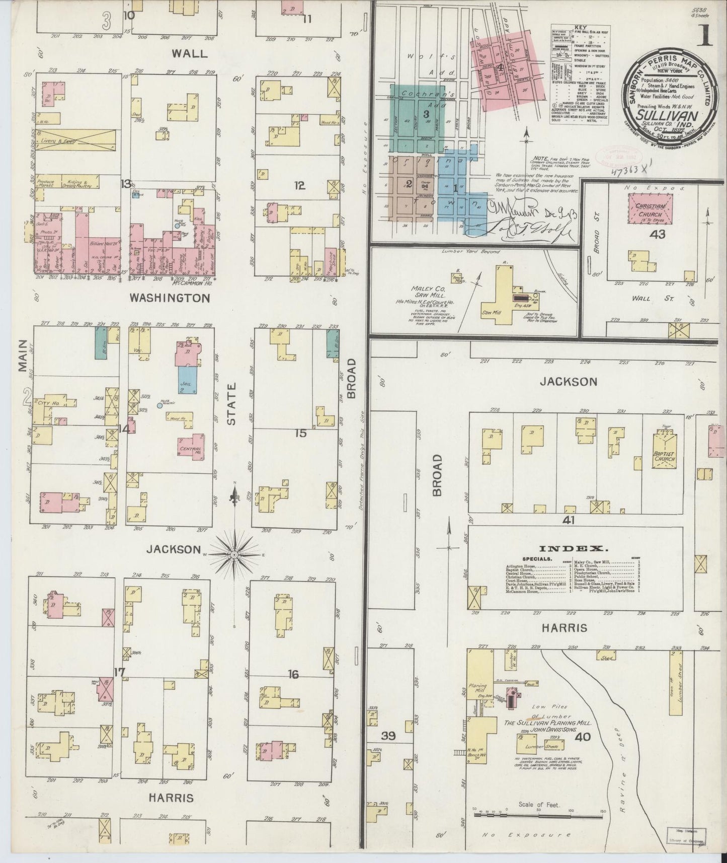 Sanborn Fire Insurance Map from Sullivan, Sullivan County, Indiana (1892), Sheet #0001 - Complete Map Set gallery image, historic Sanborn map, vintage wall art, Indiana Indiana