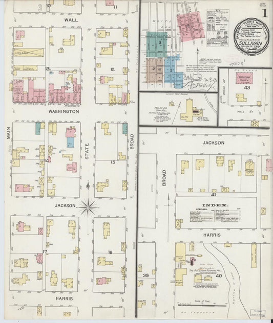 Sanborn Fire Insurance Map from Sullivan, Sullivan County, Indiana (1892), Sheet #0001 - Complete Map Set gallery image, historic Sanborn map, vintage wall art, Indiana Indiana