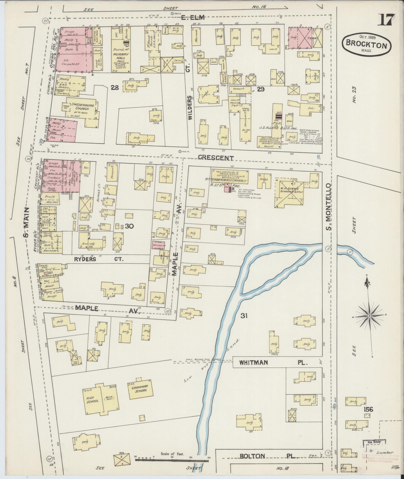 Sanborn Fire Insurance Map from Brockton, Plymouth County, Massachusetts (1889), Sheet #0017 - Complete Map Set gallery image, historic Sanborn map, vintage wall art, Massachusetts Massachusetts