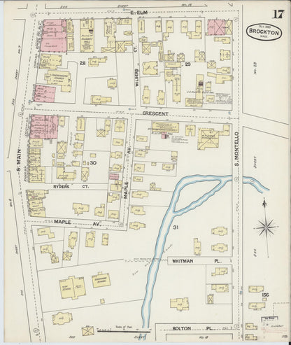 Sanborn Fire Insurance Map from Brockton, Plymouth County, Massachusetts (1889), Sheet #0017 - Complete Map Set gallery image, historic Sanborn map, vintage wall art, Massachusetts Massachusetts