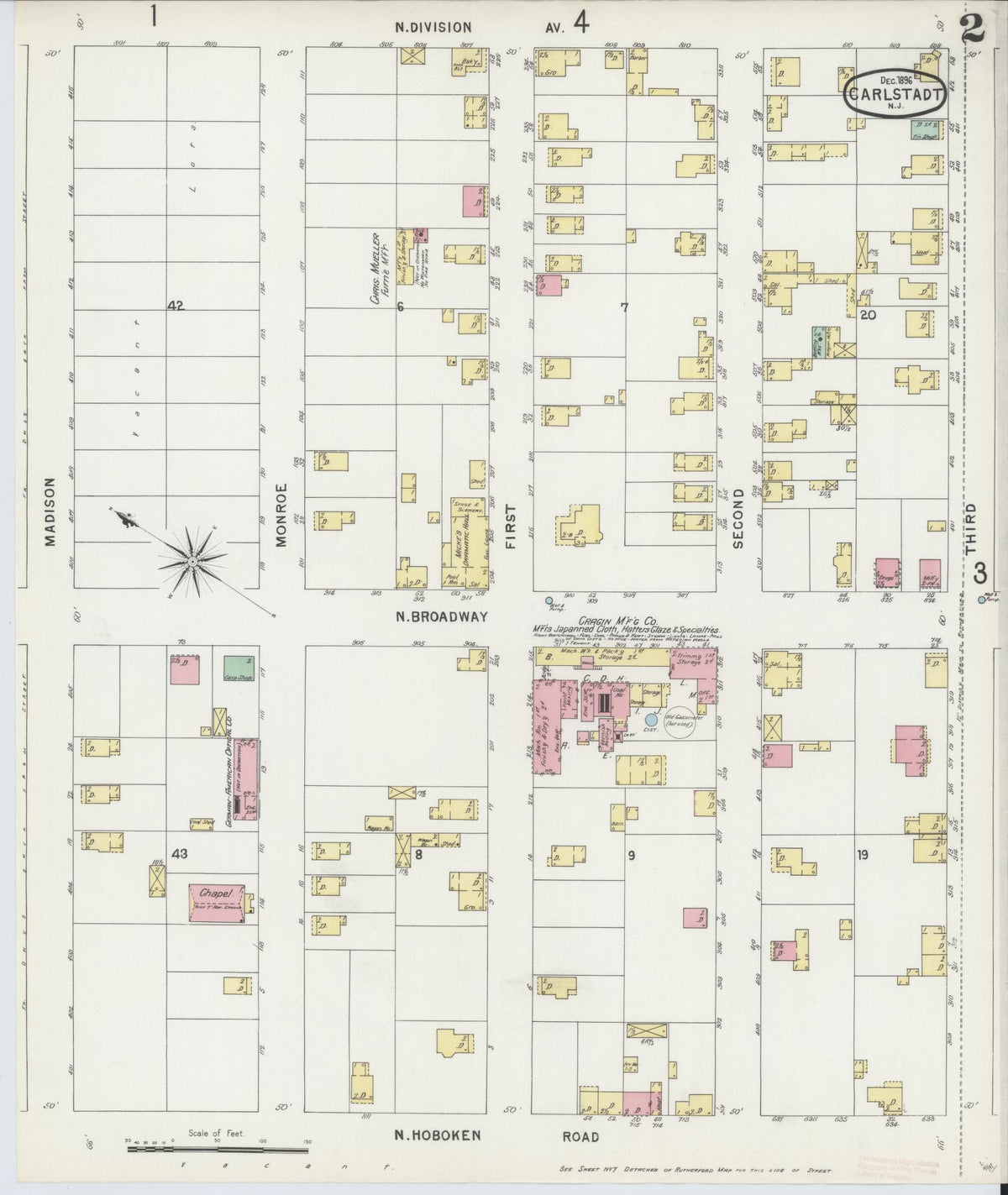 Sanborn Fire Insurance Map from Carlstadt, Bergen County, New Jersey (1896), Sheet #0002 - Complete Map Set gallery image, historic Sanborn map, vintage wall art, New Jersey New Jersey