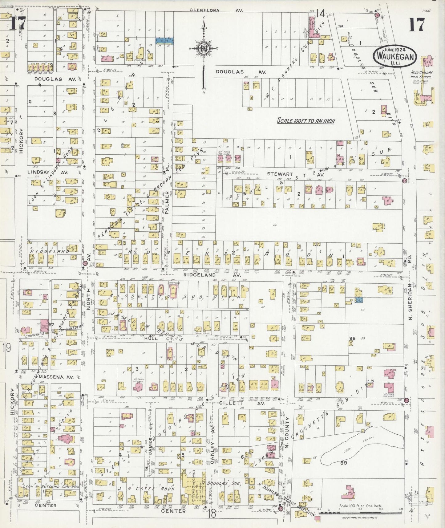 Sanborn Fire Insurance Map from Waukegan, Lake County, Illinois (1924), Sheet #0017 - Complete Map Set gallery image, historic Sanborn map, vintage wall art, Illinois Illinois