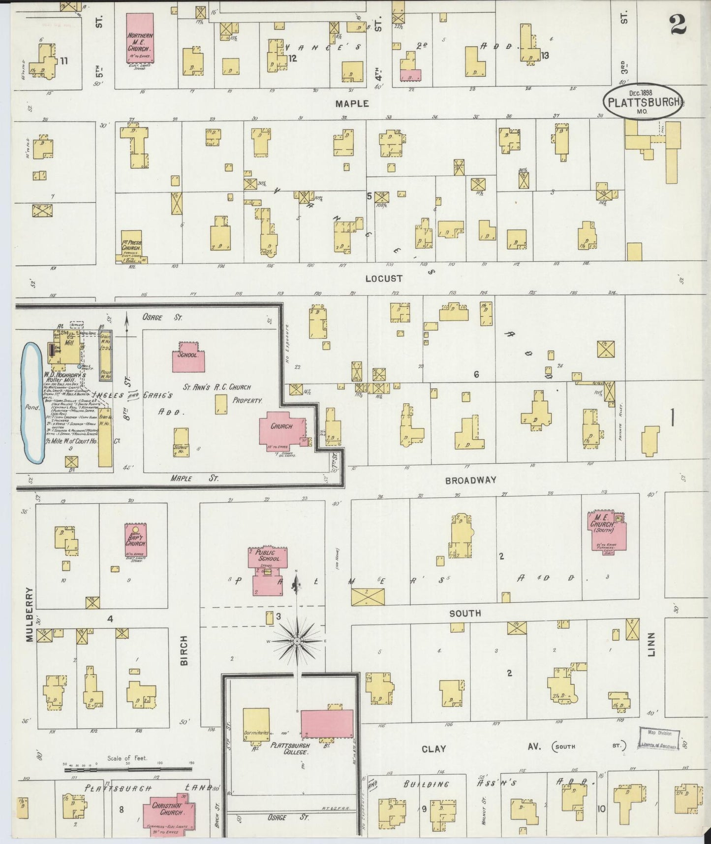 Sanborn Fire Insurance Map from Plattsburg, Clinton County, Missouri (1898), Sheet #0002 - Historic Sanborn Fire Insurance Map Print, vintage old map wall art, antique decor, genealogy gift, Missouri Missouri map