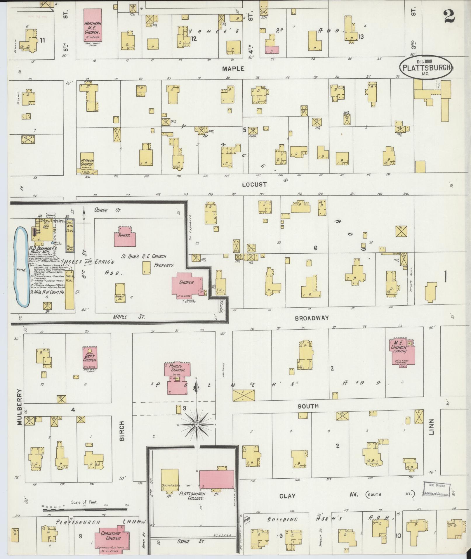 Sanborn Fire Insurance Map from Plattsburg, Clinton County, Missouri (1898), Sheet #0002 - Historic Sanborn Fire Insurance Map Print, vintage old map wall art, antique decor, genealogy gift, Missouri Missouri map