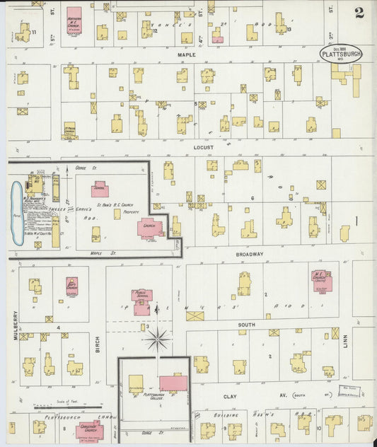 Sanborn Fire Insurance Map from Plattsburg, Clinton County, Missouri (1898), Sheet #0002 - Historic Sanborn Fire Insurance Map Print, vintage old map wall art, antique decor, genealogy gift, Missouri Missouri map