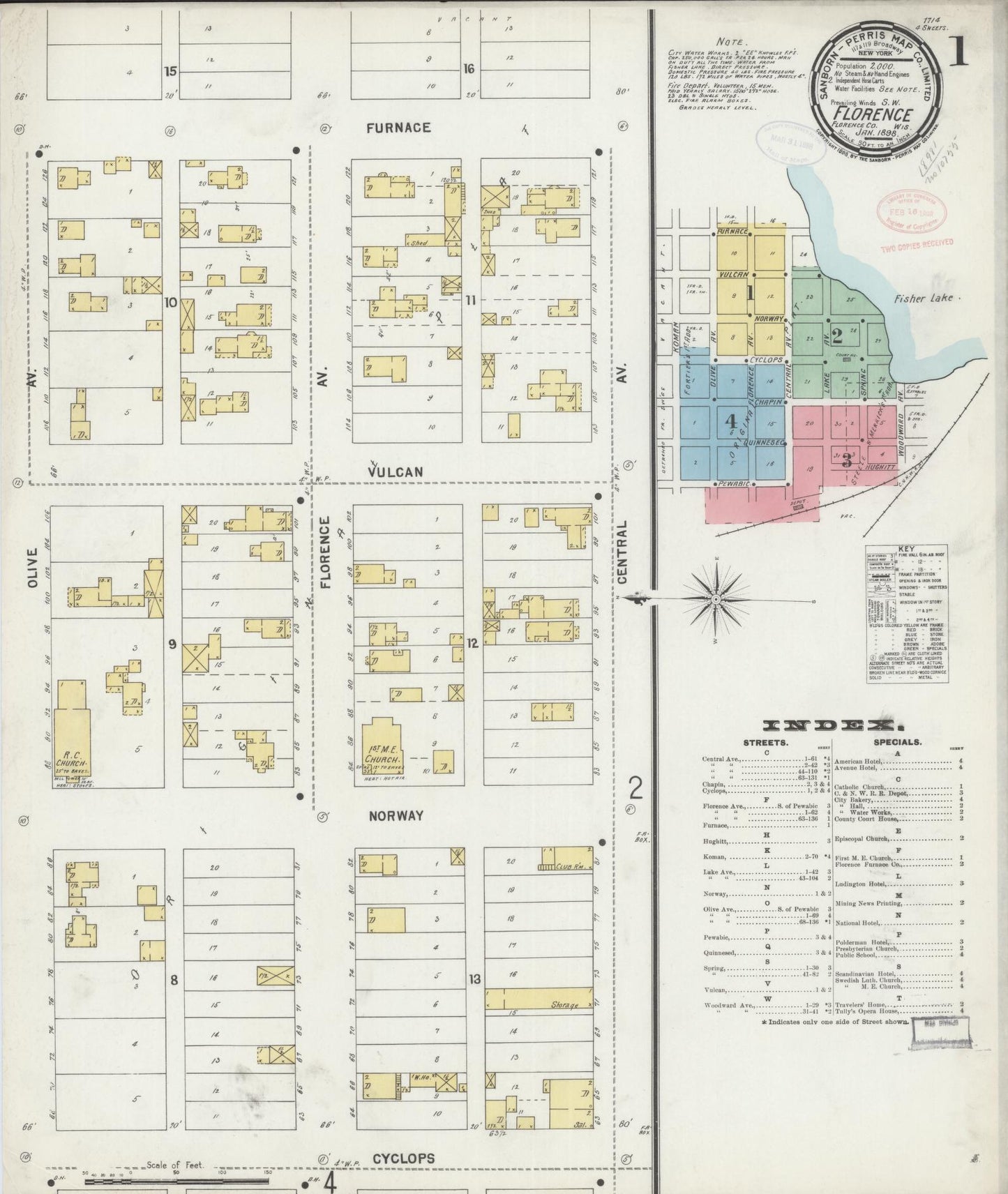 Sanborn Fire Insurance Map from Florence, Florence County, Wisconsin (1898), Sheet #0001 - Historic Sanborn Fire Insurance Map Print, vintage old map wall art, antique decor, genealogy gift, Wisconsin Wisconsin map