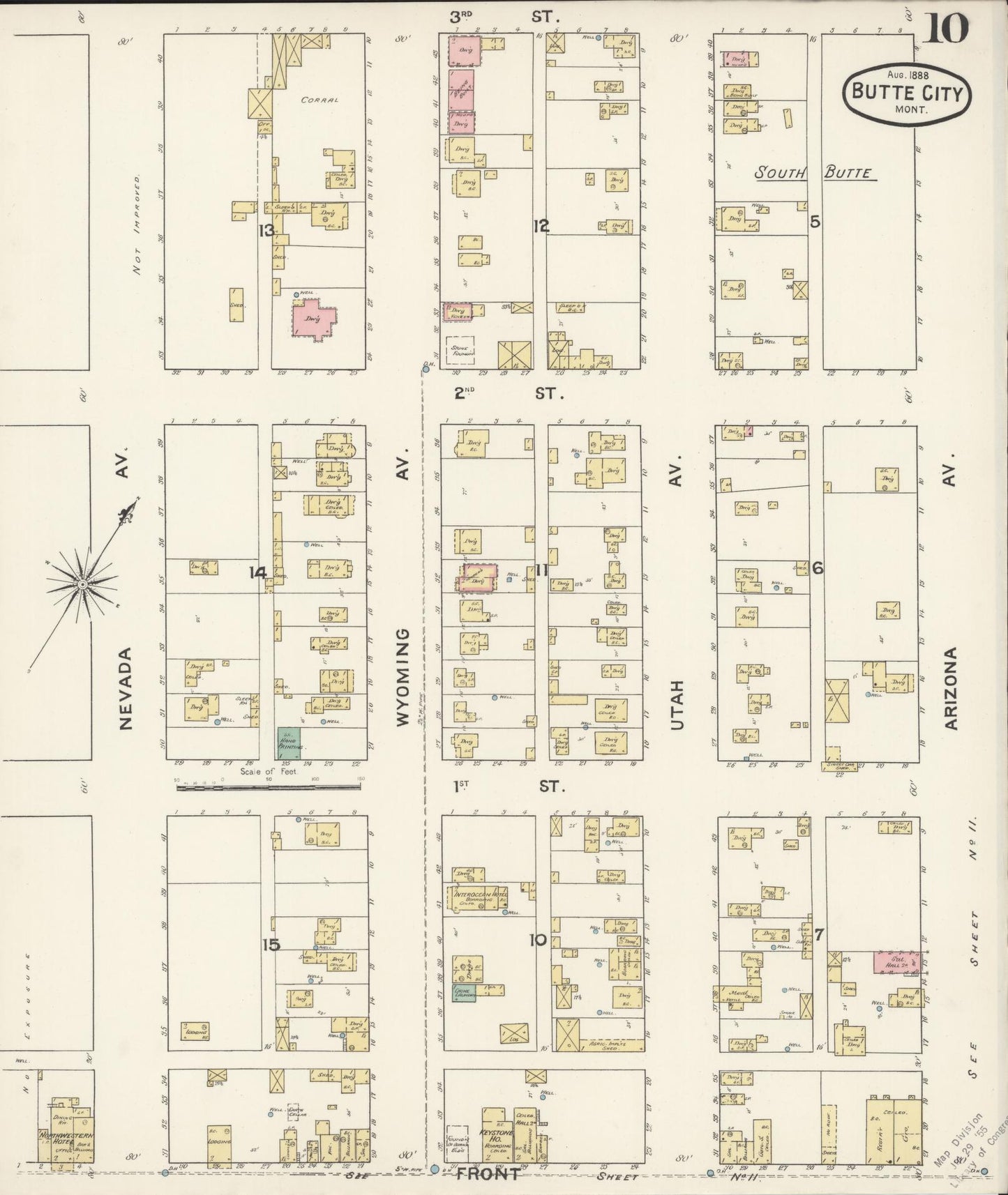 Sanborn Fire Insurance Map from Butte, Silver Bow County, Montana (1888), Sheet #0010 - Complete Map Set gallery image, historic Sanborn map, vintage wall art, Montana Montana