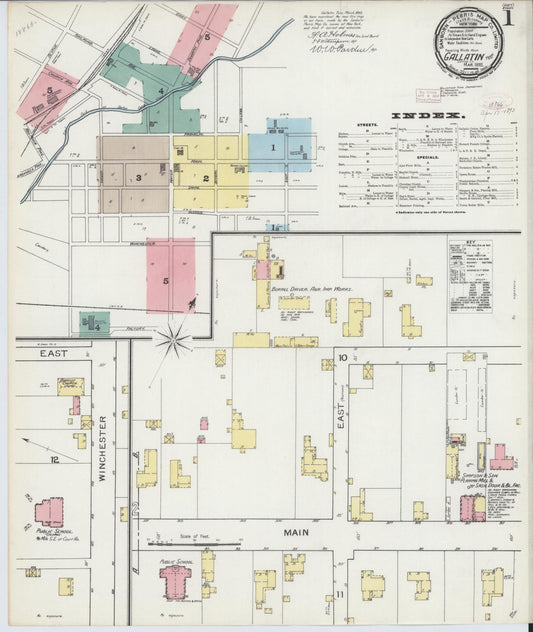 Sanborn Fire Insurance Map from Gallatin, Sumner County, Tennessee (1893), Sheet #0001 - Complete Map Set gallery image, historic Sanborn map, vintage wall art, Tennessee Tennessee