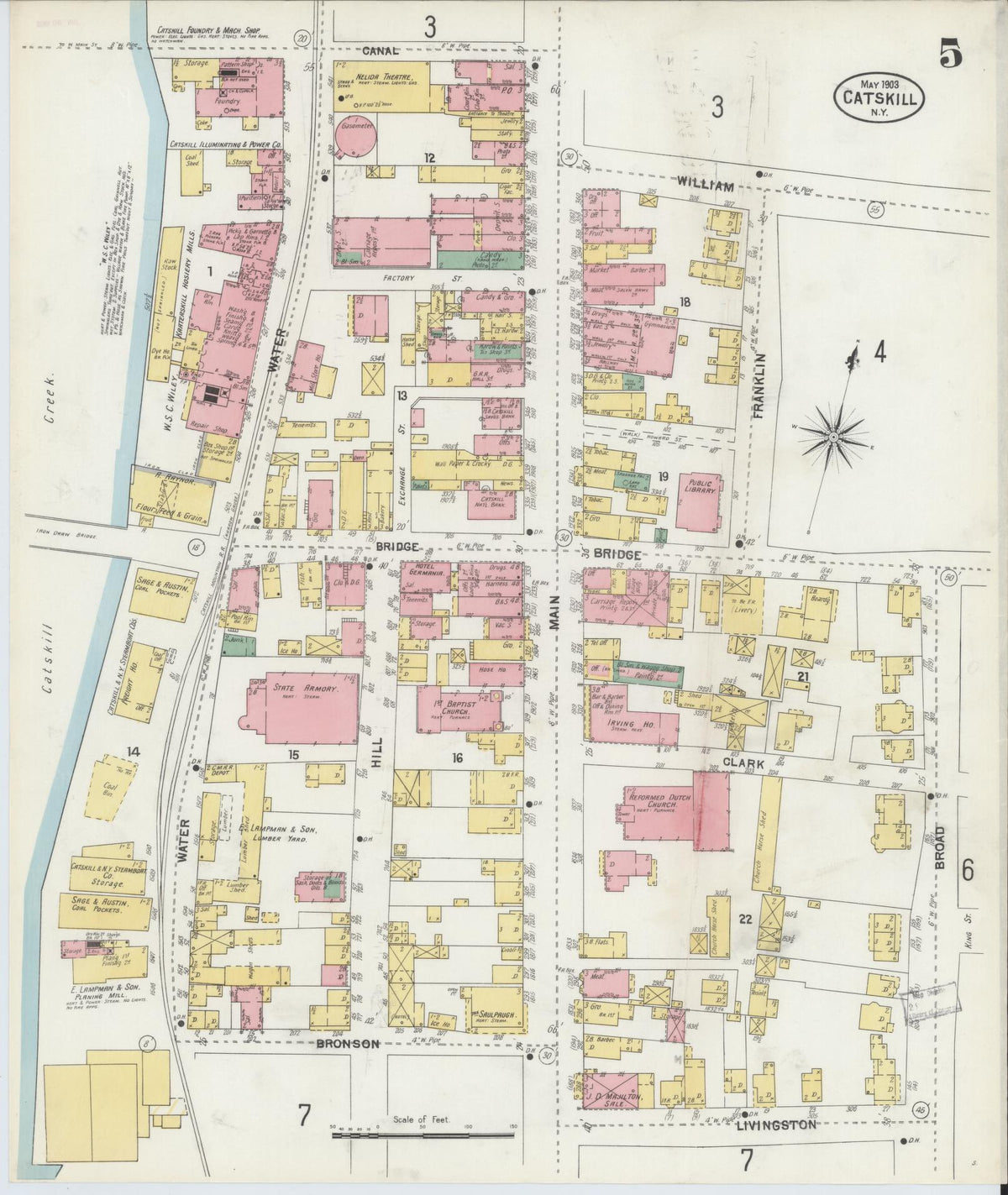 Sanborn Fire Insurance Map from Catskill, Greene County, New York (1903), Sheet #0005 - Historic Sanborn Fire Insurance Map Print, vintage old map wall art, antique decor, genealogy gift, New York New York map