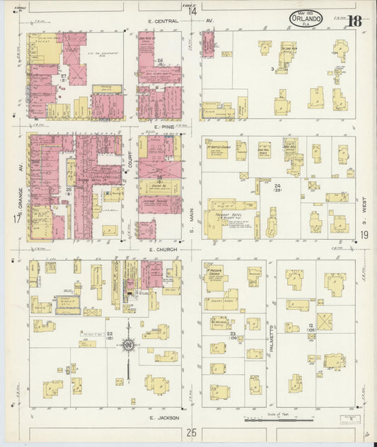 Sanborn Fire Insurance Map from Orlando, Orange County, Florida (1913), Sheet #0018 - Historic Sanborn Fire Insurance Map Print, vintage old map wall art, antique decor, genealogy gift, Florida Florida map