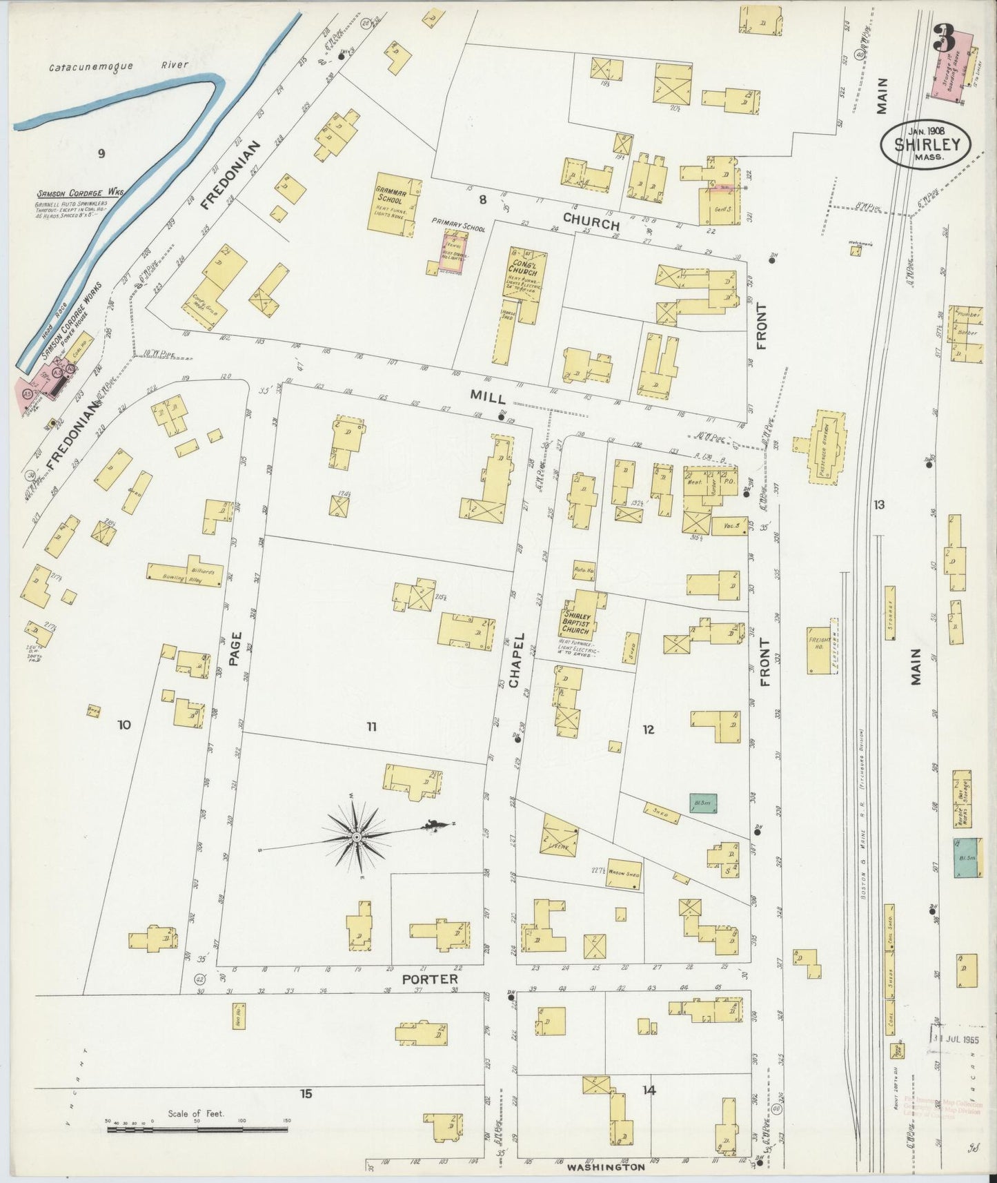 Sanborn Fire Insurance Map from Shirley, Middlesex County, Massachusetts (1908), Sheet #0003 - Complete Map Set gallery image, historic Sanborn map, vintage wall art, Massachusetts Massachusetts