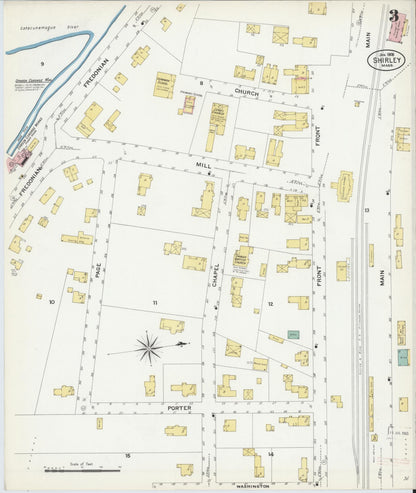 Sanborn Fire Insurance Map from Shirley, Middlesex County, Massachusetts (1908), Sheet #0003 - Complete Map Set gallery image, historic Sanborn map, vintage wall art, Massachusetts Massachusetts