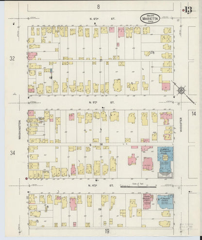 Sanborn Fire Insurance Map from Marietta, Washington County, Ohio (1915), Sheet #0013 - Historic Sanborn Fire Insurance Map Print, vintage old map wall art, antique decor, genealogy gift, Ohio Ohio map