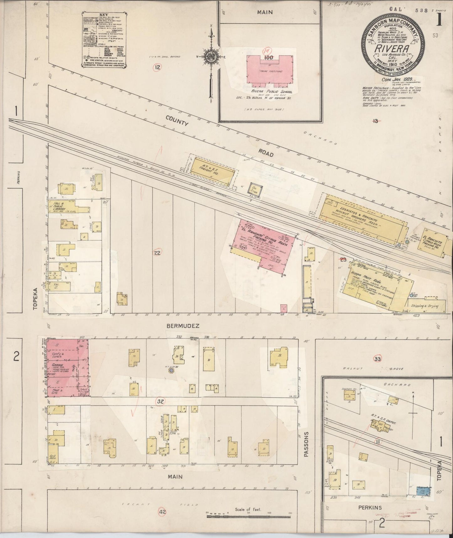 Sanborn Fire Insurance Map from Rivera, Los Angeles County, California (1929), Sheet #0001 - Complete Map Set gallery image, historic Sanborn map, vintage wall art, California California