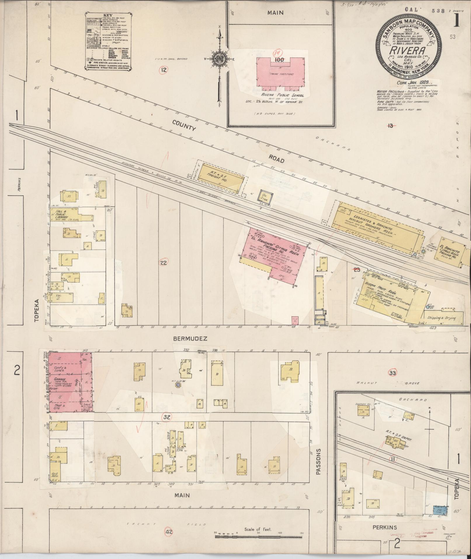 Sanborn Fire Insurance Map from Rivera, Los Angeles County, California (1929), Sheet #0001 - Complete Map Set gallery image, historic Sanborn map, vintage wall art, California California