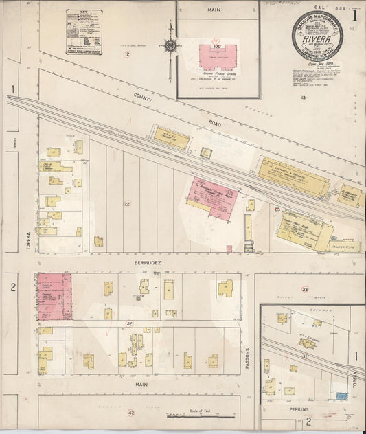 Sanborn Fire Insurance Map from Rivera, Los Angeles County, California (1929), Sheet #0001 - Complete Map Set gallery image, historic Sanborn map, vintage wall art, California California