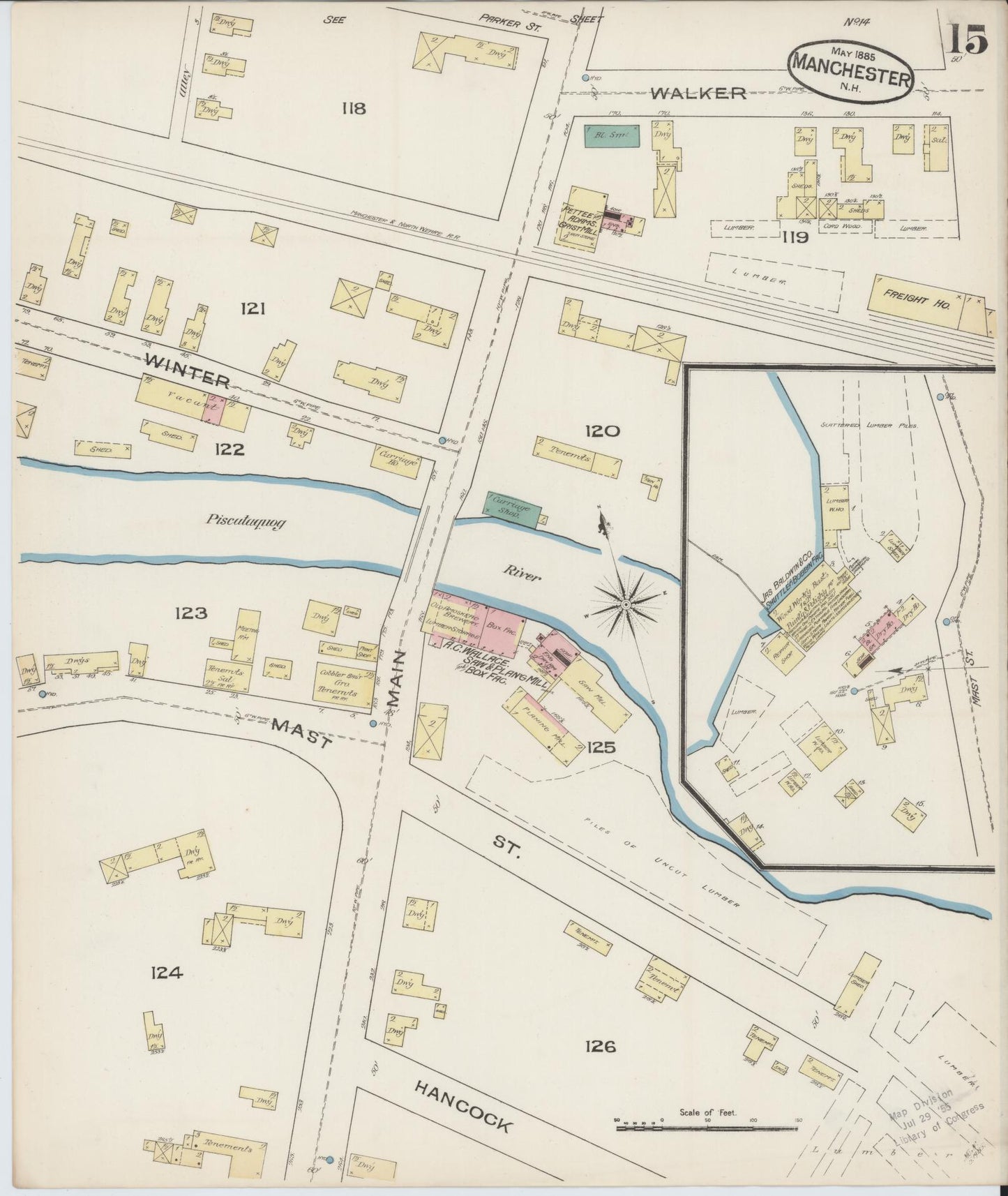 Sanborn Fire Insurance Map from Manchester, Hillsborough County, New Hampshire. (1885), Sheet 15 – Historic Sanborn Fire Insurance Map Print