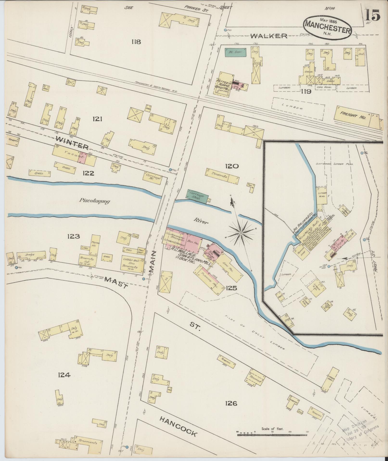 Sanborn Fire Insurance Map from Manchester, Hillsborough County, New Hampshire. (1885), Sheet 15 – Historic Sanborn Fire Insurance Map Print