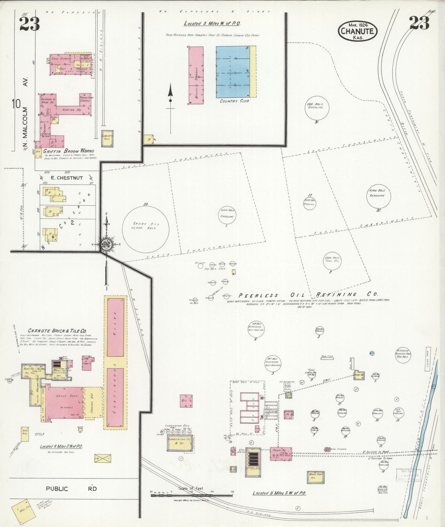 Sanborn Fire Insurance Map from Chanute, Neosho County, Kansas (1924), Sheet #0023 - Complete Map Set gallery image, historic Sanborn map, vintage wall art, Kansas Kansas