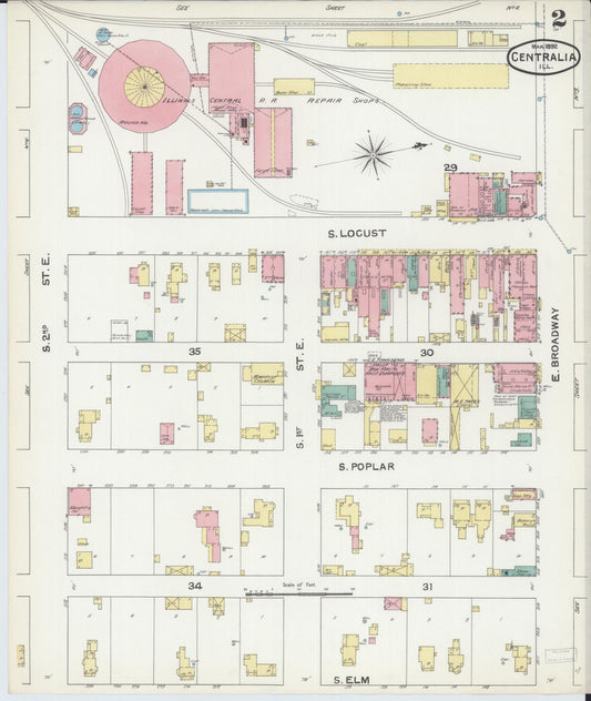 Sanborn Fire Insurance Map from Centralia, Marion, Clinton, Jefferson, and Washington Counties, Illinois (1892), Sheet #0002 - Historic Sanborn Fire Insurance Map Print, vintage old map wall art, antique decor, genealogy gift, Illinois Illinois map