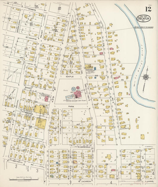 Sanborn Fire Insurance Map from Decatur, Adams County, Indiana (1922), Sheet #0012 - Historic Sanborn Fire Insurance Map Print, vintage old map wall art, antique decor, genealogy gift, Indiana Indiana map