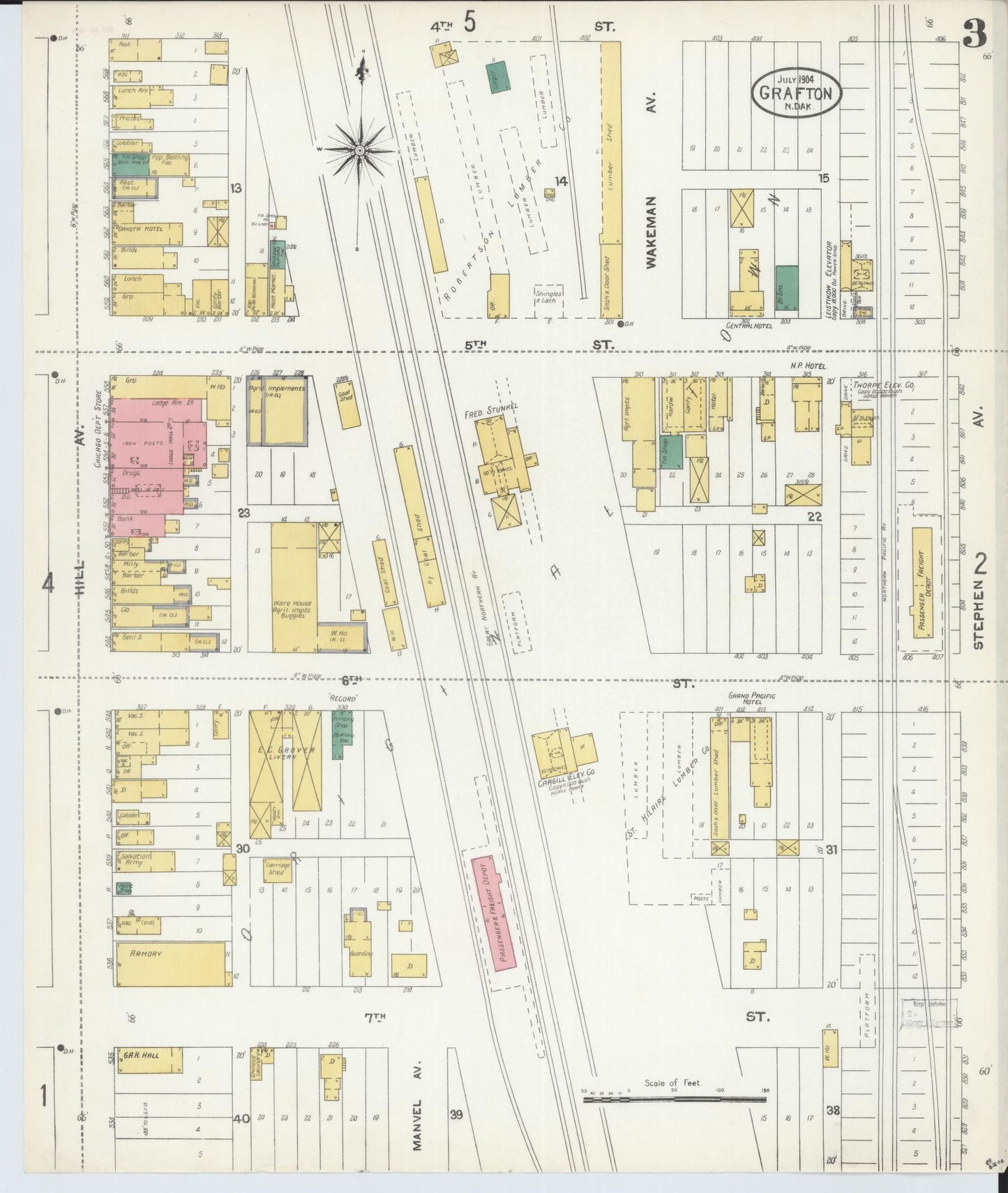 Sanborn Fire Insurance Map from Grafton, Walsh County, North Dakota (1904), Sheet #0003 - Complete Map Set gallery image, historic Sanborn map, vintage wall art, North Dakota North Dakota