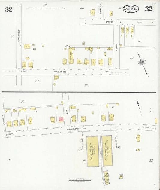 Sanborn Fire Insurance Map from Cambridge, Dorchester County, Maryland (1930), Sheet #0032 - Historic Sanborn Fire Insurance Map Print, vintage old map wall art, antique decor, genealogy gift, Maryland Maryland map