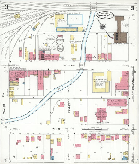 Sanborn Fire Insurance Map from Jefferson City, Cole County, Missouri (1923), Sheet #0003 - Historic Sanborn Fire Insurance Map Print, vintage old map wall art, antique decor, genealogy gift, Missouri Missouri map