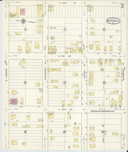 Sanborn Fire Insurance Map from Middlesboro, Bell County, Kentucky (1913), Sheet #0007 - Historic Sanborn Fire Insurance Map Print, vintage old map wall art, antique decor, genealogy gift, Kentucky Kentucky map