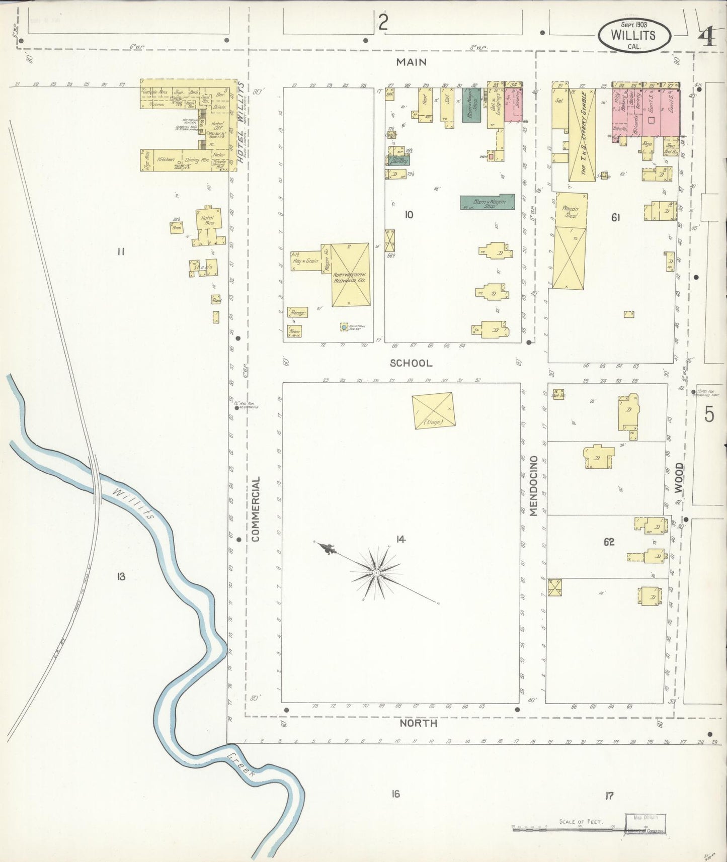 Sanborn Fire Insurance Map from Willits, Mendocino County, California (1903), Sheet #0004 - Complete Map Set gallery image, historic Sanborn map, vintage wall art, California California
