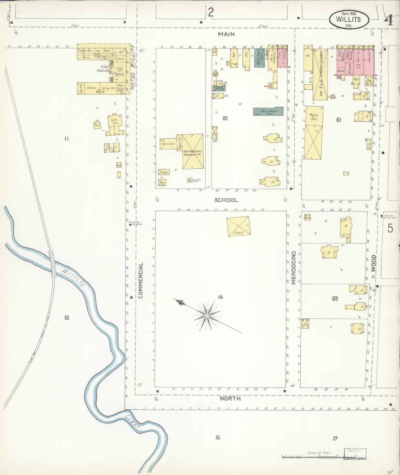 Sanborn Fire Insurance Map from Willits, Mendocino County, California (1903), Sheet #0004 - Complete Map Set gallery image, historic Sanborn map, vintage wall art, California California