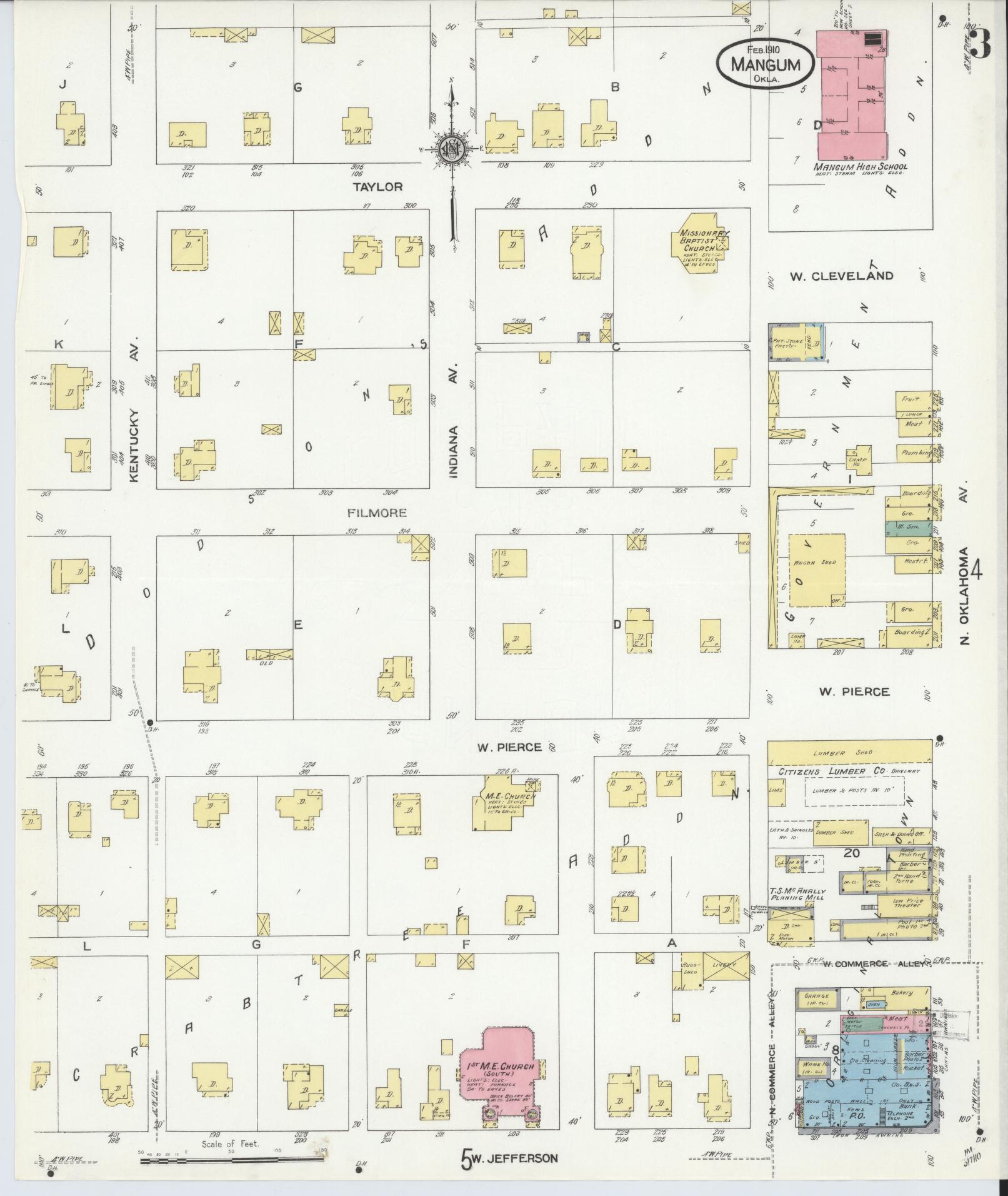 Sanborn Fire Insurance Map from Mangum, Greer County, Oklahoma (1910), Sheet #0003 - Complete Map Set gallery image, historic Sanborn map, vintage wall art, Oklahoma Oklahoma