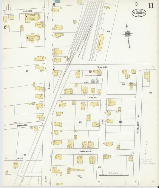 Sanborn Fire Insurance Map from Warren, Bristol County, Rhode Island (1911), Sheet #0011 - Historic Sanborn Fire Insurance Map Print, vintage old map wall art, antique decor, genealogy gift, Rhode Island Rhode Island map