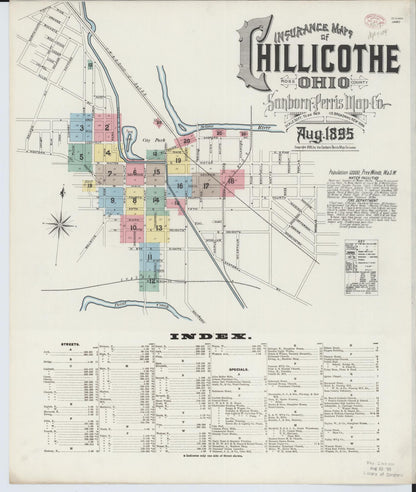 Sanborn Fire Insurance Map from Chillicothe, Ross County, Ohio (1895), Sheet #0001 - Historic Sanborn Fire Insurance Map Print, vintage old map wall art, antique decor, genealogy gift, Ohio Ohio map