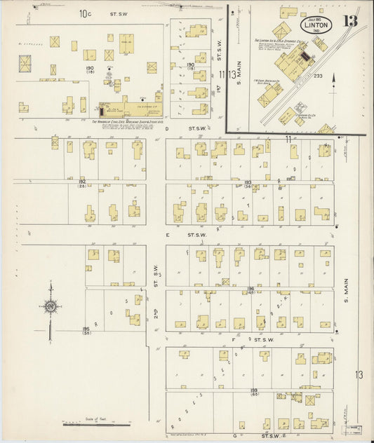 Sanborn Fire Insurance Map from Linton, Greene County, Indiana (1915), Sheet #0013 - Historic Sanborn Fire Insurance Map Print, vintage old map wall art, antique decor, genealogy gift, Indiana Indiana map
