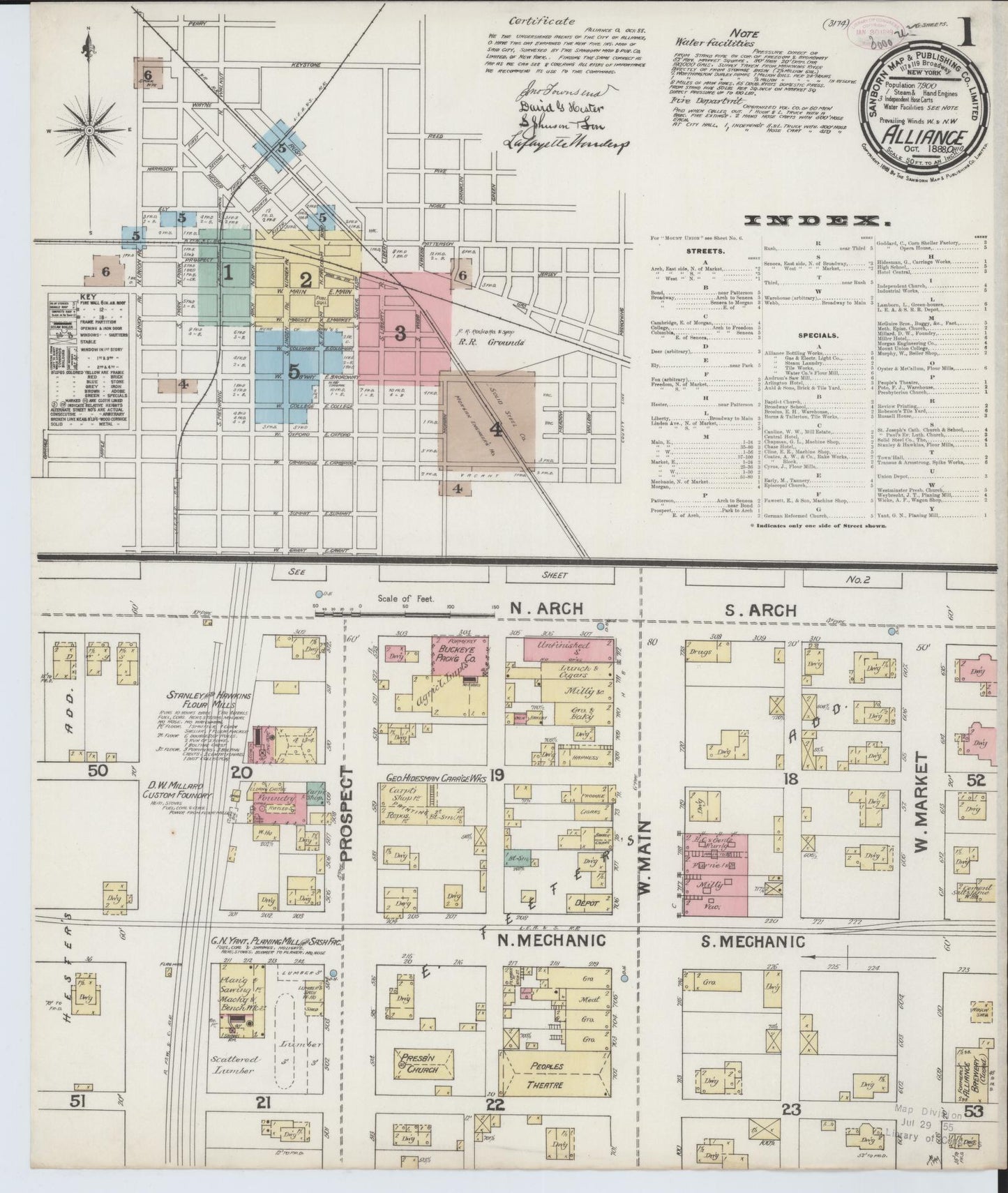 Sanborn Fire Insurance Map from Alliance, Stark County, Ohio (1888), Sheet #0001 - Historic Sanborn Fire Insurance Map Print, vintage old map wall art, antique decor, genealogy gift, Ohio Ohio map
